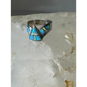 Lab Opal ring southwest band size 5.75  sterling silver women