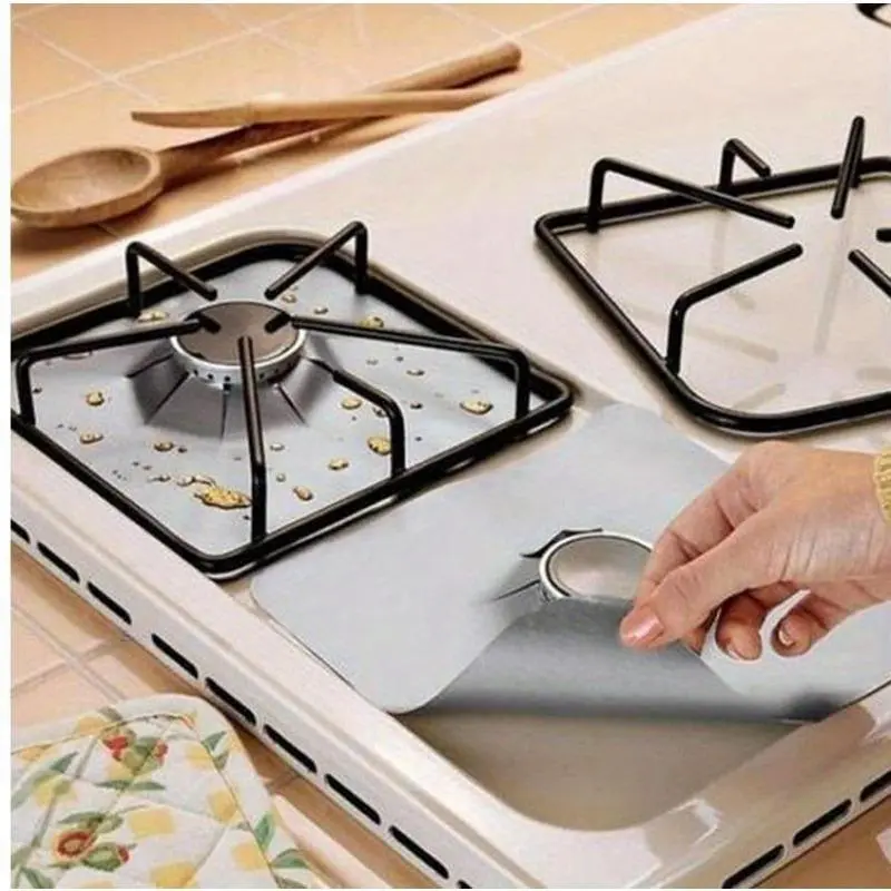 4Pcs Gas Stove Protectors Kitchen Reusable Burner Covers Mat Protector Cleaning Pad Liner Cover top gas stove protectors, Cooking Accessories