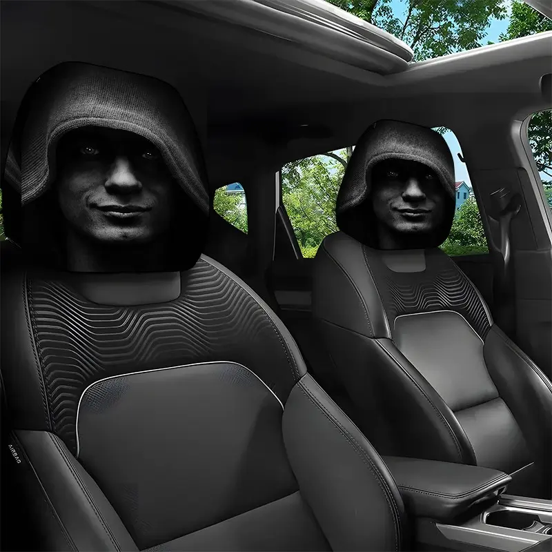 2 Pcs 11 x 10.2 Inch Mysterious Hooded Figure Pattern Car Headrest Covers, Car Seat Decorative, Universal Easy-to-Install and Durable Car Interior Seat Accessories, Ideal Gifts for Daily Commutes, Travel and Car Enthusiasts, 0112LYY