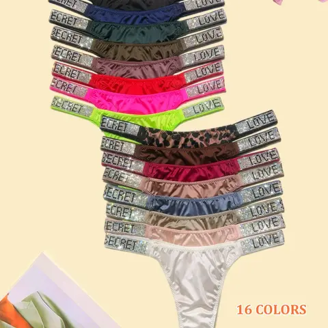 Love Secret 3-6 packs Sparkling A+ Class Rhinestone Thongs/T-back/Briefs 16 Colors Nylon Spandex Cotton High Quality Comfortable Fresh Underwear for Daily Sports Four-Season Multi-Pack Fashion Womenswear Crystal Seamless Fit Day Minimalist