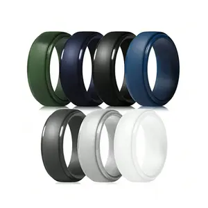 7pcs/set  Forthee Silicone Wedding Ring for Men, Breathable Airflow Inner Curve, Mens' Rubber Wedding Engagement Bands for Crossfit Workout