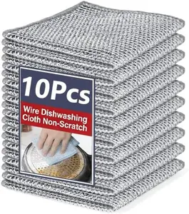 Double-Sided Steel Wire Dishwashing Cloth Non-Scratch,Reusable,Heavy-Duty Cleaning Cloths for Kitchen, Sinks, Cookware (10)