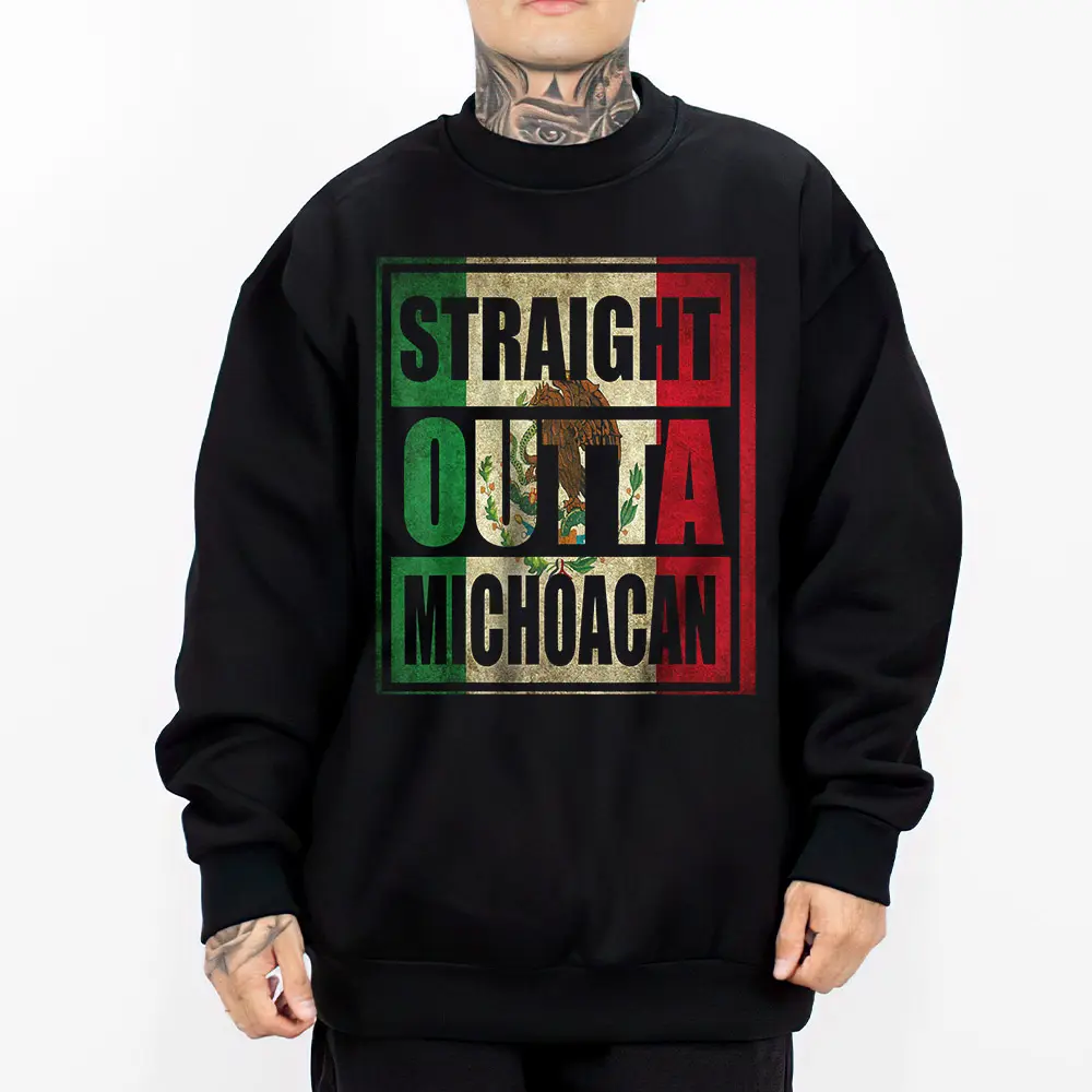 Straight Outta Michoacan Mexican Clothing Unisex Hoodie Medium Heavy Sweatshirt for Men & Women Loose Fit Cotton Polyester Fabric Graphic Tee Top S-5XL