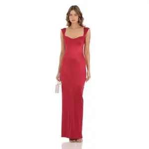 Satin Bodycon Maxi Dress in Red