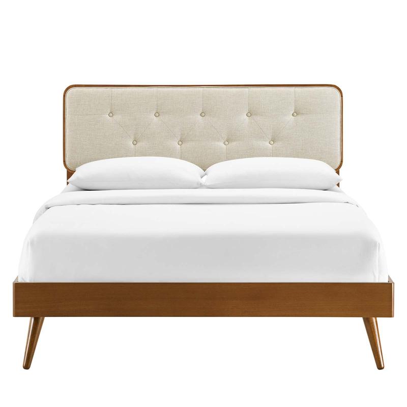 Modway Bridgette King Wood Platform Bed With Splayed Legs in Walnut Beige