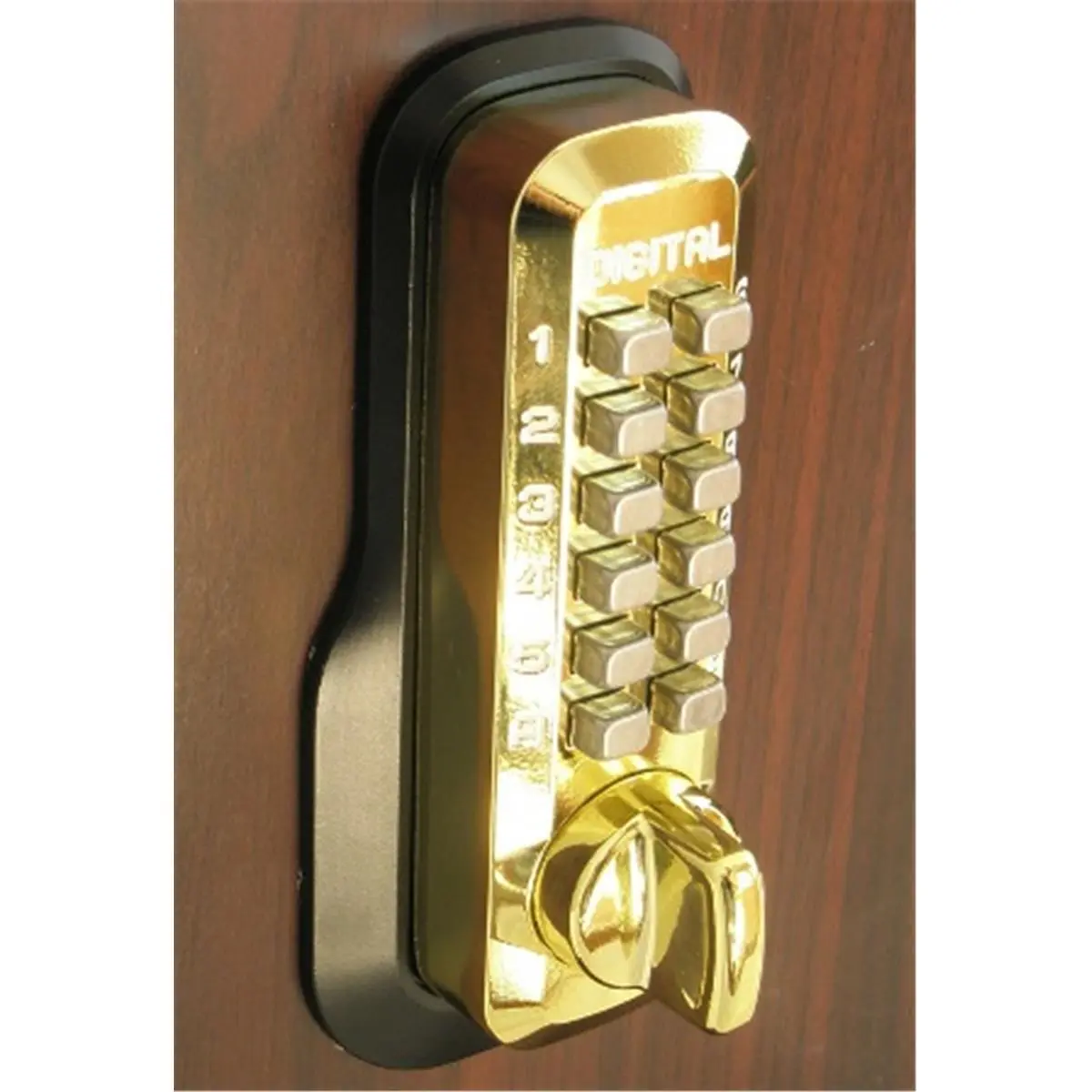 212 MAIN M-210-BB-EZ Mechanical Keyless Deadbolt Digital Lock - Bright Brass Finish, EZ Mount Plate, Electronic Code Lock, Changeable Handing, No Drilling Installation, Fits 1 3/8-2 in Doors for Motorcycle Security