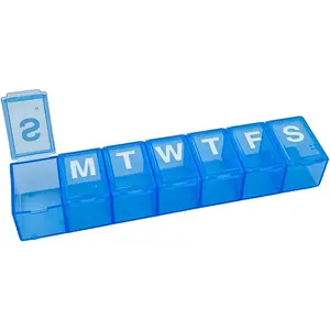 7-Day Weekly Pill Organizer, Portable Medicine and Vitamin Planner Box with Medium Compartments, Blue