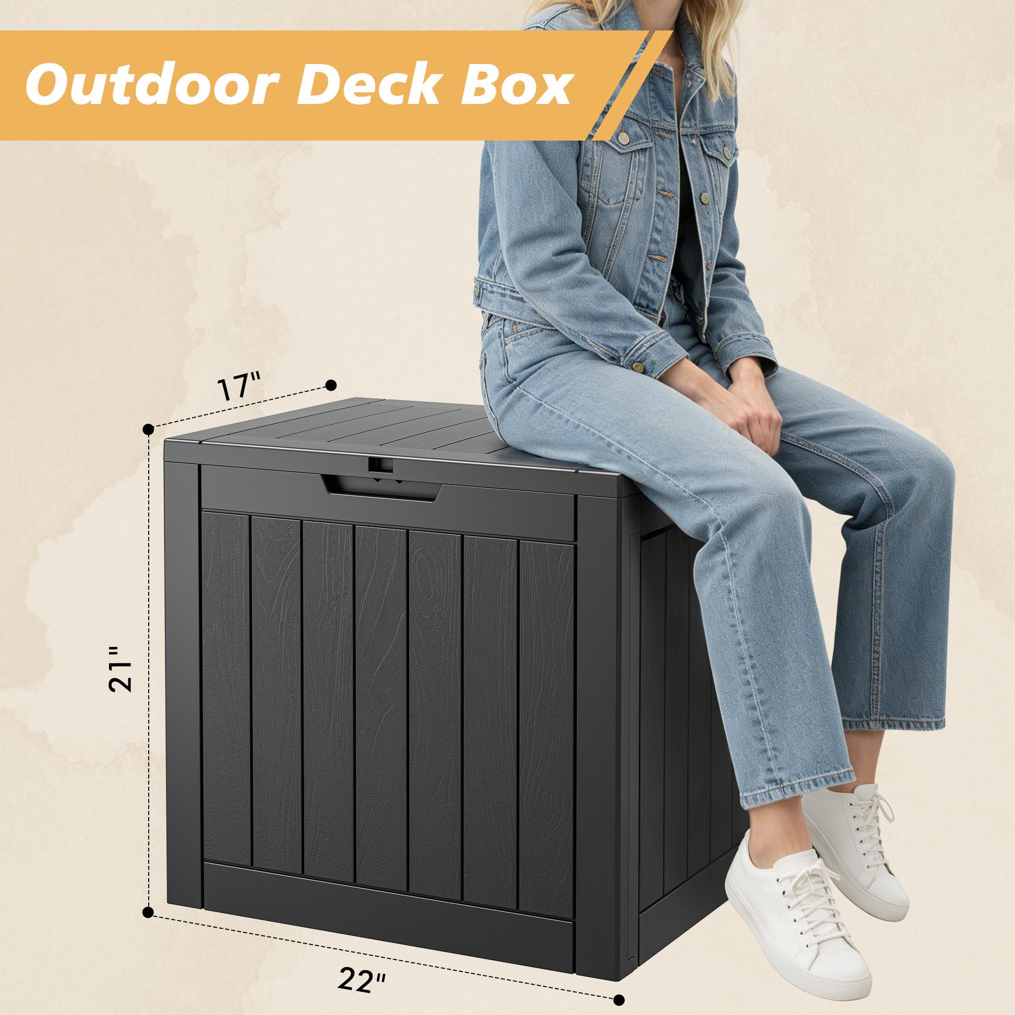 31 Gallon Deck Box Resin Outdoor Storage Waterproof UV Resistant Lightweight Storage Box for Garden Tools Pool Supplies RIWENGO