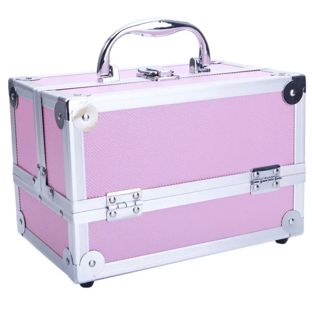 Aluminum Frame Makeup Bag Organizer - Portable Cosmetic Organizer, Travel Beauty Bag, Accordion Jewelry Box with Mirror, 9"x6"x6" Pink, Cosmetics Bag