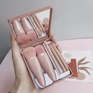 Travel Size Eyeshadow Brush Set, Makeup Brushes Set, Small Complete Function Cosmetic Brushes Kit with Case and Mirror, Perfect for on The Go & Travel Mini, Pink Storage Organizer, Mini, Pink