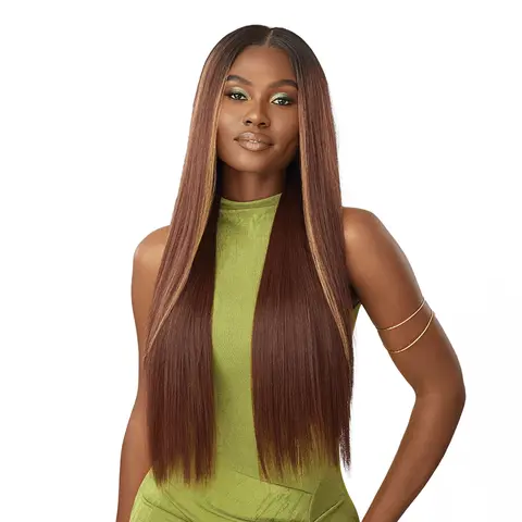Women's Outre Glueless HD 6X5 Pre-Cut Lace Front Closure Wig - Synthetic Hair, HHB-Sleek Yaki, 30" Length, All Day Wear Ear Design, No Glue, Long-Lasting, Washable Human Hair Blend