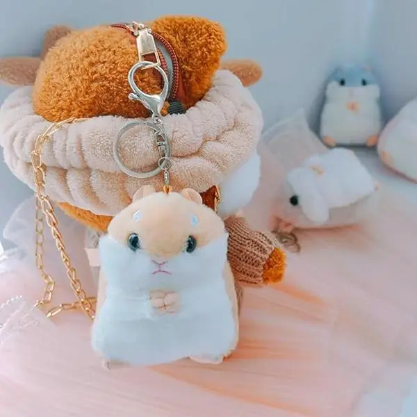 2 PCS Cute Plush Hamster Keychains Multipack, Stuffed Animals Decor, Keychain Accessory and Key Holder for Purse or Backpack, Animals Keychain Decor