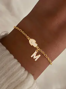 Women's Zirconia Initial Fátima Hand Bracelet, Vintage Stainless Steel Chain, Cute Style Jewelry Accessory