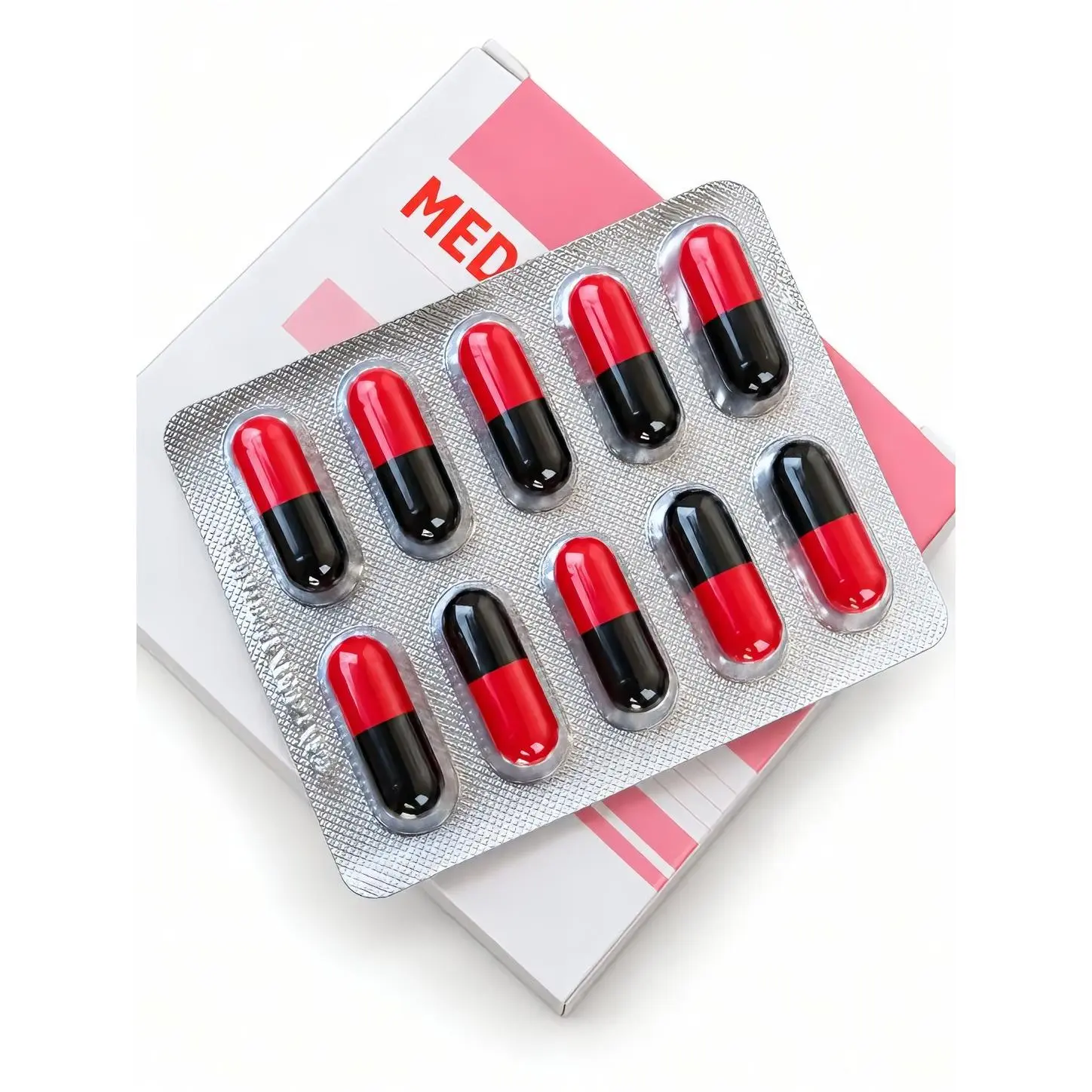 Med Ampi SupplementCapsules - Red & Black Colorful Pill Pack for Health & Wellness