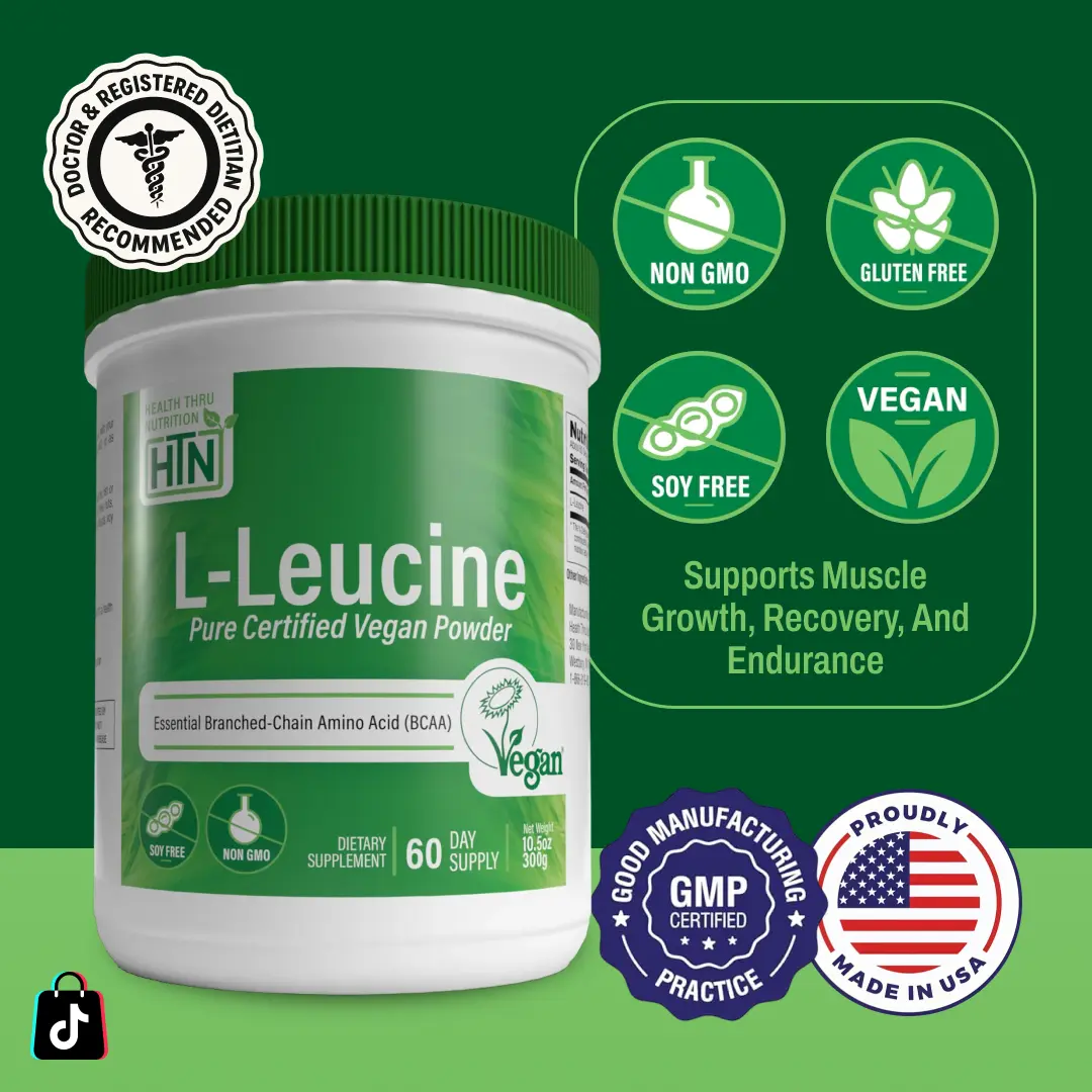 Health Thru Nutrition L-Leucine – 300g Powder Jar | Muscle Recovery & Protein Synthesis Support Pure Workout Supplement Amino