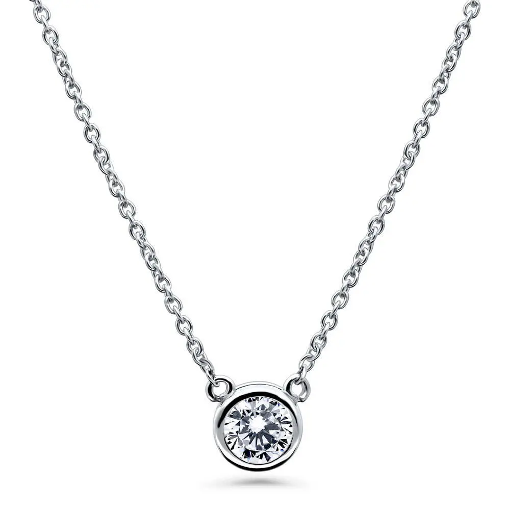 BERRICLE Sterling Silver Solitaire Pendant Necklace for Women, 0.45 Carat Bezel Set Round Cut Cubic Zirconia CZ 16 inch, Rose Gold Flashed/Yellow Gold Flashed/Rhodium Plated