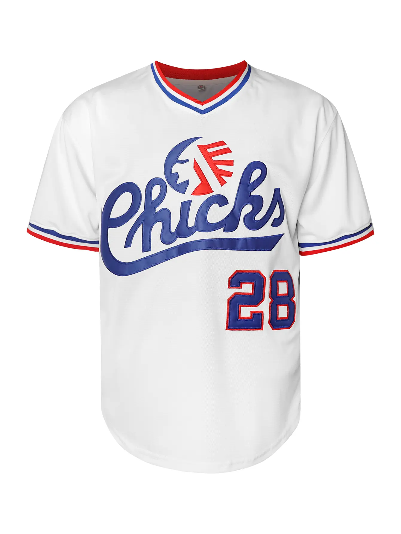 Men's Vintage White Baseball Jersey, Chicks #28 Jackson Full Embroidered Stitched Retro V-Neck Short Sleeve Shirt, Soft Fabric Casual Streetwear Breathable Athletic Top for Baseball Fans Unisex Daily Outdoor Party Wear