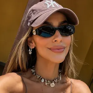 Retro Oval Sunglasses Women Chic Cat Eye 90s Sunnies Trendy Narrow Shades UV Protection Lightweight Vintage Fashion