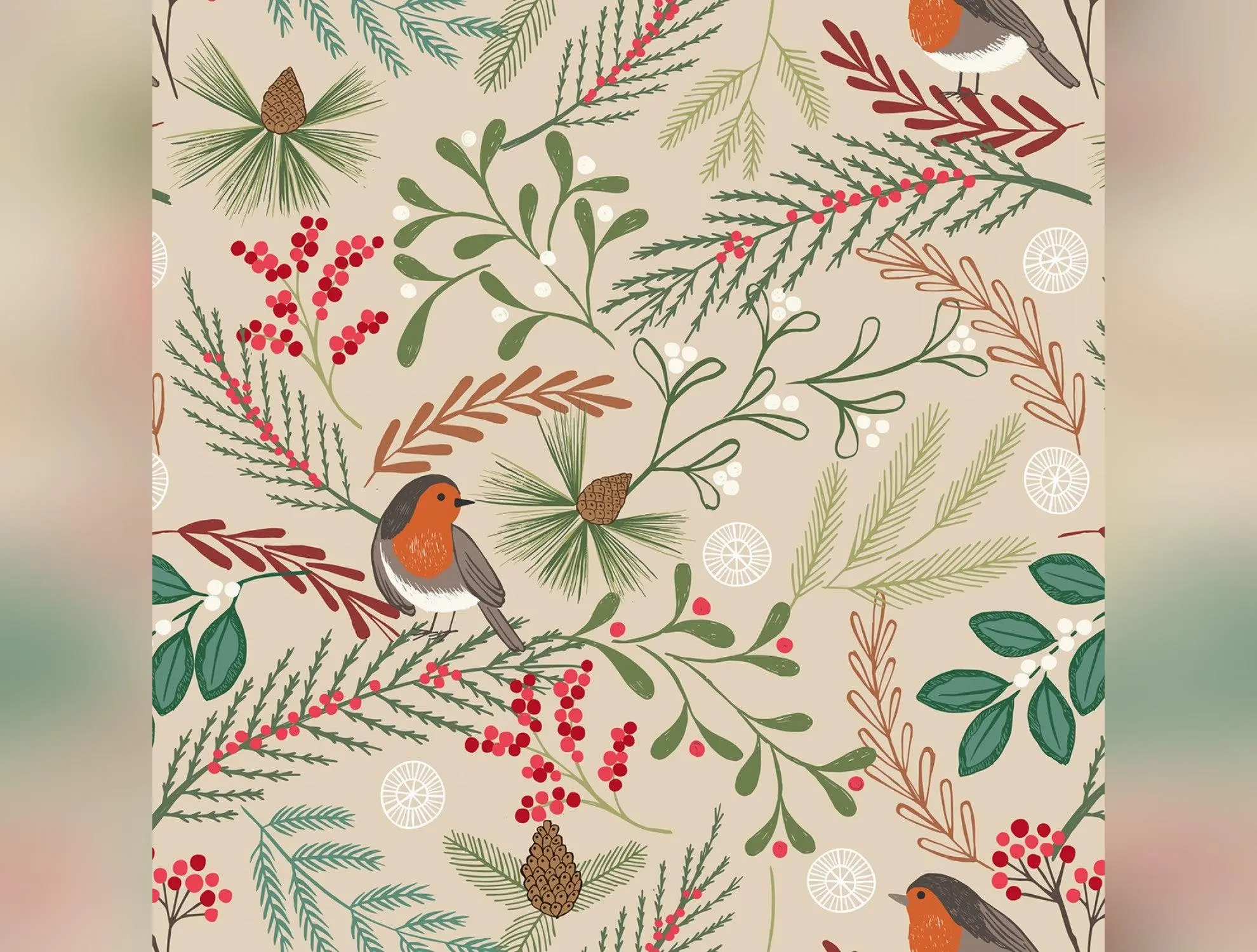 New Forest Winter Flannel | Robin on Dark Cream by Lewis & Irene | 100% Cotton Flannel