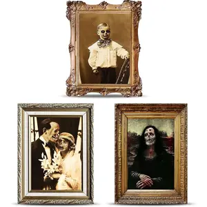 Halloween Decorations  Changing   Pictures Moving Portrait Gothic Mansion Portraits Tabletop Picture Frame Scary Wall Decoration for Halloween Party House (classic, 3 count)
