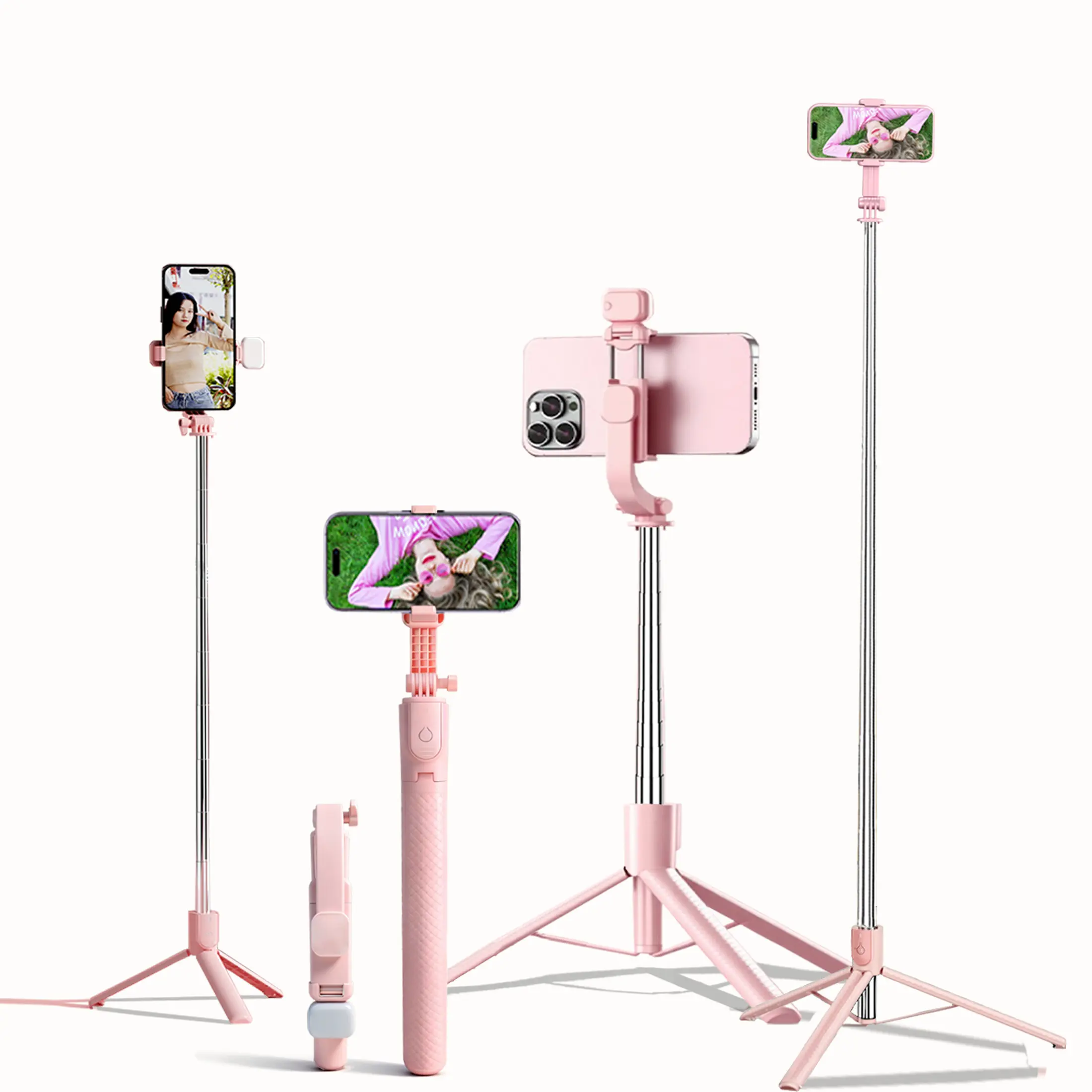170cm/67inch Extendable Aluminum Selfie Stick Tripod, Selfie Stick Clamp, Compact, Fill Light & Bluetooth-compatible Remote, Compatible with iPhone/android, for Travel, Vlogging, Photography