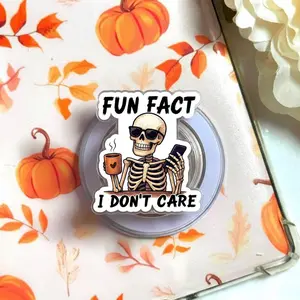 Funny Skeleton I Don_t Care Phone Grip, Sarcastic Quote Magsafe Holder for Kindle, Aesthetic Goth Humor eReader Kickstand, Moody Dark Academia Gift