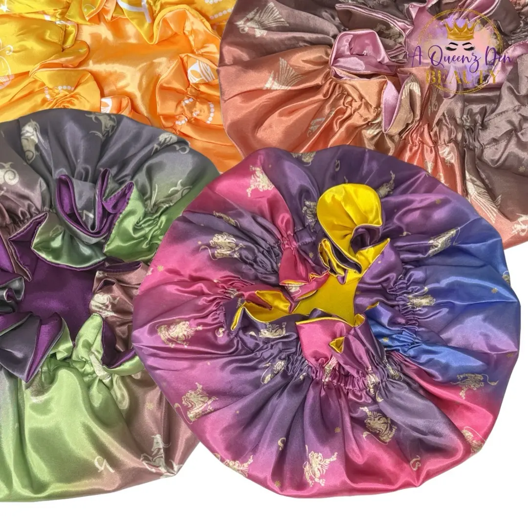A Queenz Den Zodiac Satin Bonnet - Gradient, Reversible, Unisex Double Layer Sleep Cap for Night