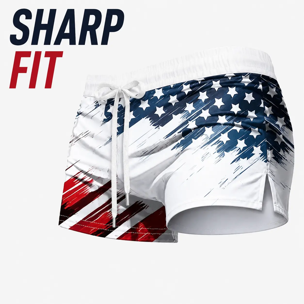 Men’s American Flag Print Swimming Shorts - Quick-Dry Drawstring Sports Swim Trunks, Lightweight Side Slit Summer Swim Trunks Men's Sports Shorts
