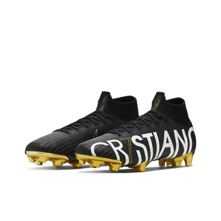 Brand-New Unisex Vintage Soccer Cleats Sports Collectible - Knitted Sock-Fit Upper, Bold Large-Size White Letter Graphic, Glossy Golden Firm Studs, Premium Memorabilia with Full Original Matched Shoe Box