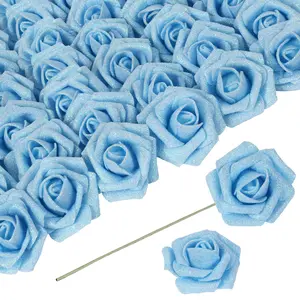 30PCS Glitter Foam Roses 3.15 Inch, Artificial Flowers for Wedding, Christmas, and DIY Garland Decorations.
