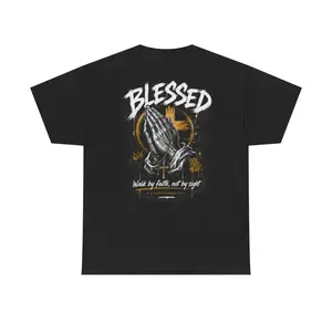 Women's Blessed Praying Hands Christian Faith Graphic T-Shirt, Streetwear Solid Shortsleeve Comfortable Everyday Top