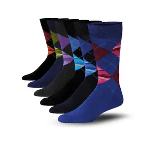 JAMES FIALLO Men's 6-Pairs Fashion Classic Argyle Colorful Patterned Crew Dress Socks -Casual Menswear Shoe Formal