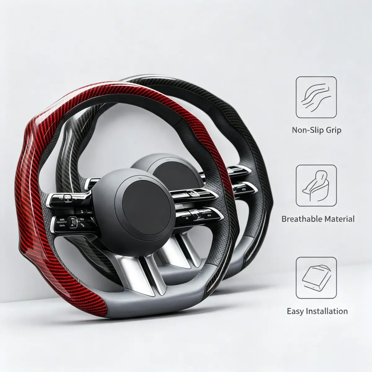 Premium 5D Anti-Skid Carbon Fiber Steering Wheel Booster Cover, Universal 99% Durable Steering Wheel Protector Anti-Slip for Men and Women, Car Interior Accessory Ergonomical Designed Sporty