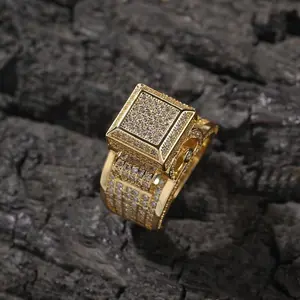 【PANG Jewelry】Hip-Hop Men's Trendy Brand Retro Square Zirconium Ring with Small-Scale Design Featuring High-End and Hip American Style Couple Ring