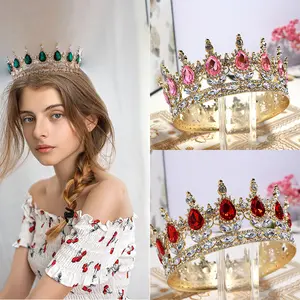 Female Crown, Luxury Sparkly Look Princess Headpiece - Gold & White Electroplated Alloy with White Crystals, Full Round Design for Weddings & Birthdays (Festive Party Accessory)