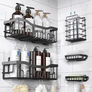 EUDELE Adhesive Shower Caddy, 5 Pack Rustproof Stainless Steel Bath Organizers with Large Capacity, No Drilling Shelves for Bathroom Storage & Home Decor