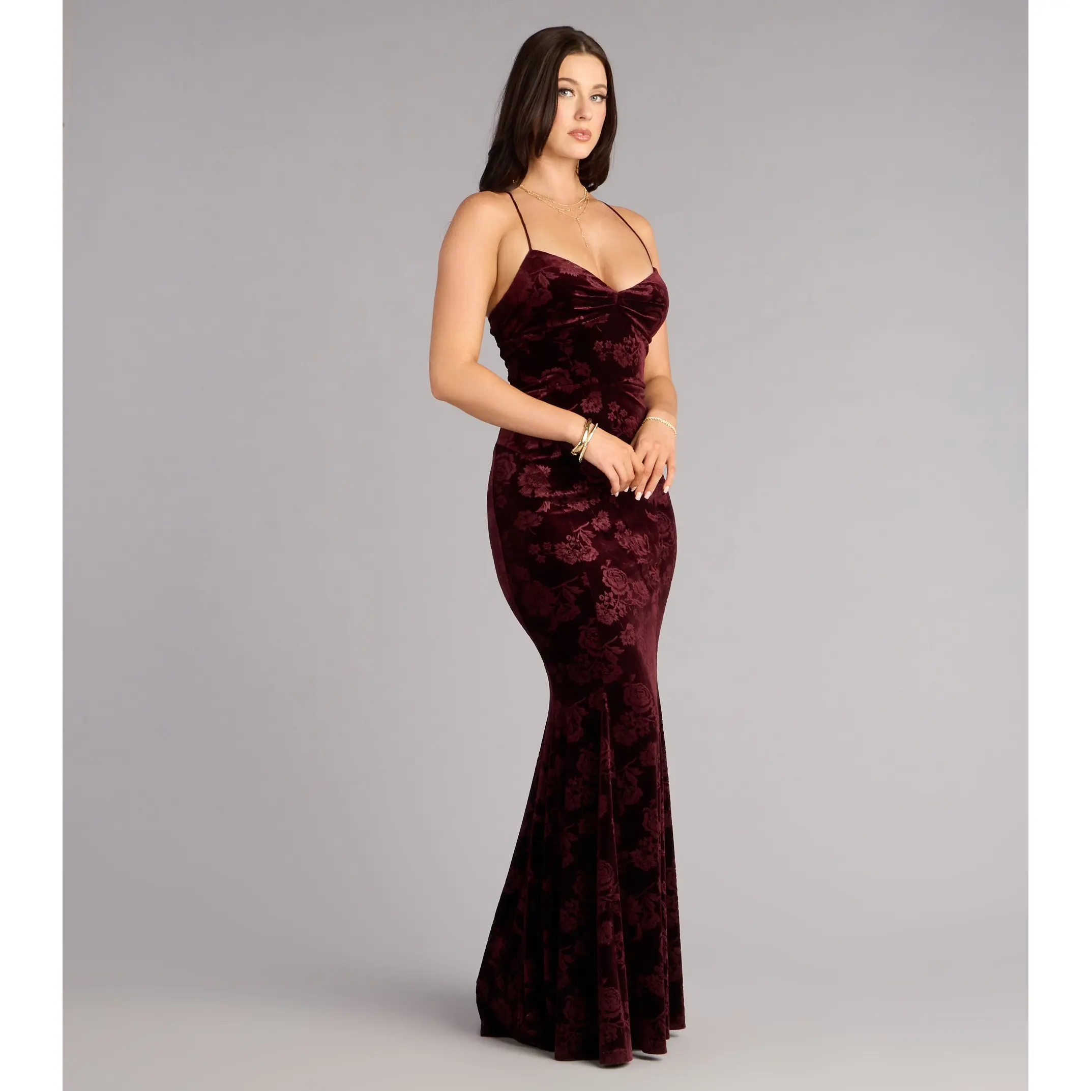 Mahalia Velvet Floral Lace-Up Formal Dress - TikTok Shop