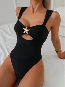 Women's Fashion Metal Starfish Decor Bikini Set, Beach Pool Party Swimsuit, Swim Bodysuit, Sexy Slim-Fitting One-Piece Swimwear
