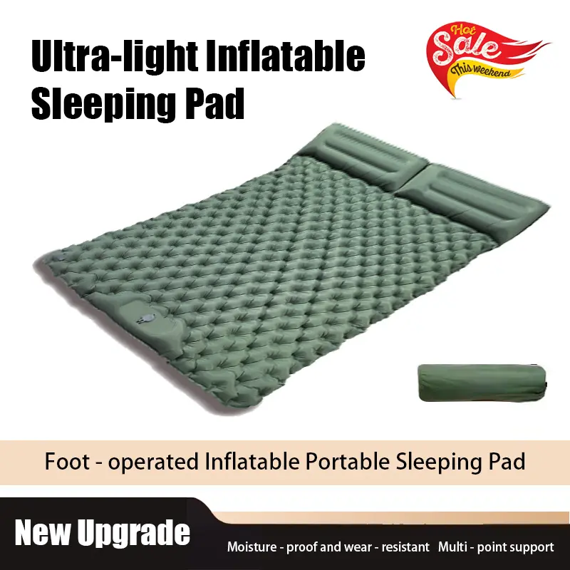 Ultra-light 2-person backpacking sleeping mat made of nylon and TPU, self-inflating camping pad with built-in inflation pump, waterproof, available in multiple colors