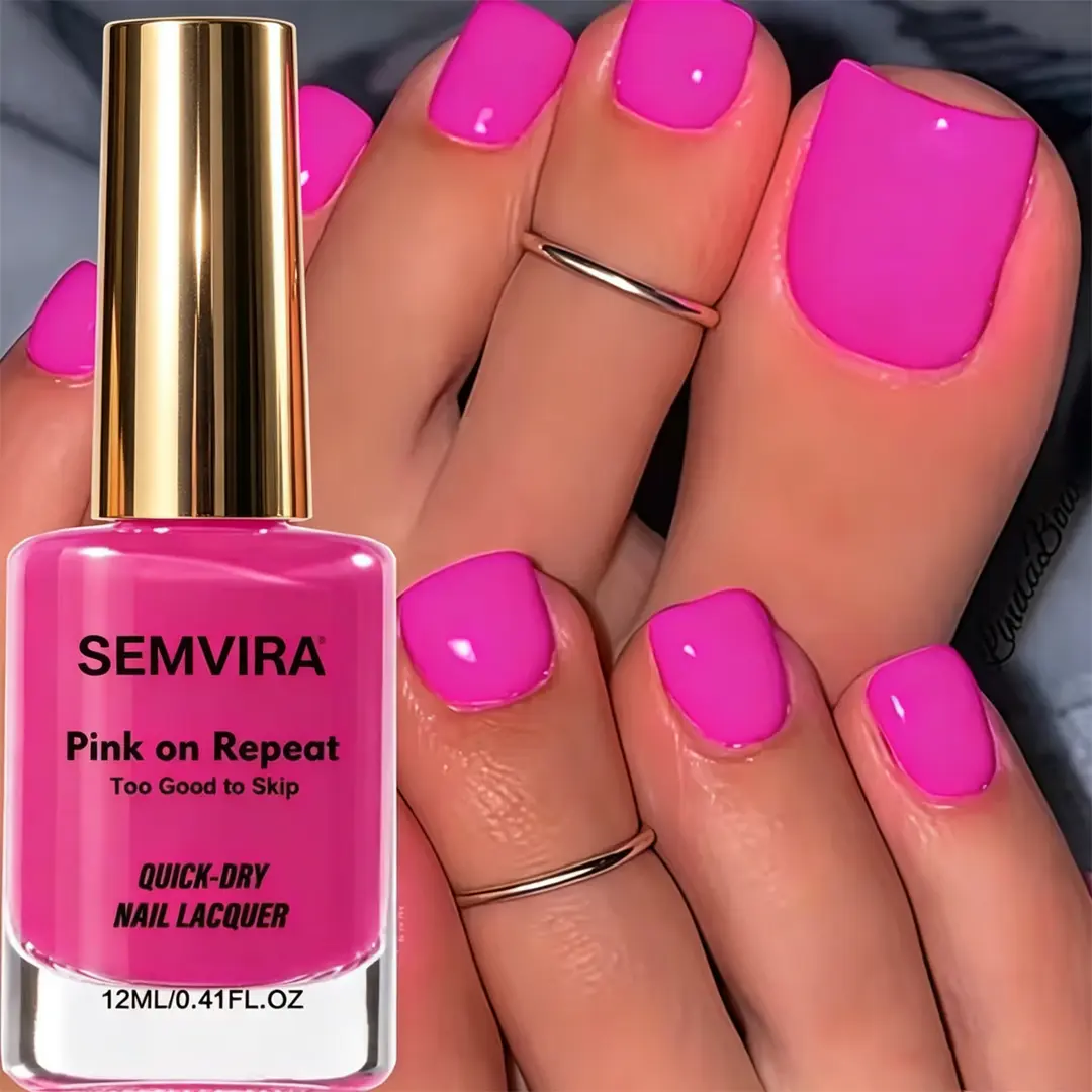 Neon Dragon Fruit Pink Quick-Dry Nail Polish 12ml, Glides on Smoothly Without Brush Marks, Requires No Long Waiting Time for Application, Features a Long-lasting and Durable Formula, the Risk of Smudging and Chipping, Travel and Beach Vacation