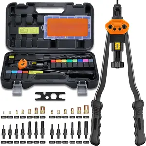 Rivet Nut Tool Kit -  16" Rivnut Tool Kit with 13 Metric and SAE Mandrels, 150 count Rivet Nut Assortment Kit, Rugged Carrying Case