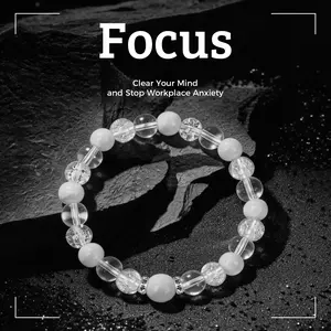 LUMAWU Metal Element White Stone Beaded Bracelet 8mm unique daily wear gift | Clarity, Focus & Self-Discipline Energy Gift ideal mother day gift