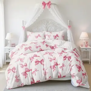 Sweet Cute Bow Bedding Set, Soft Comfortable 3-Piece Sheet Set with Zipper Closure, Perfect Bedroom Decor, Christmas Gift Idea