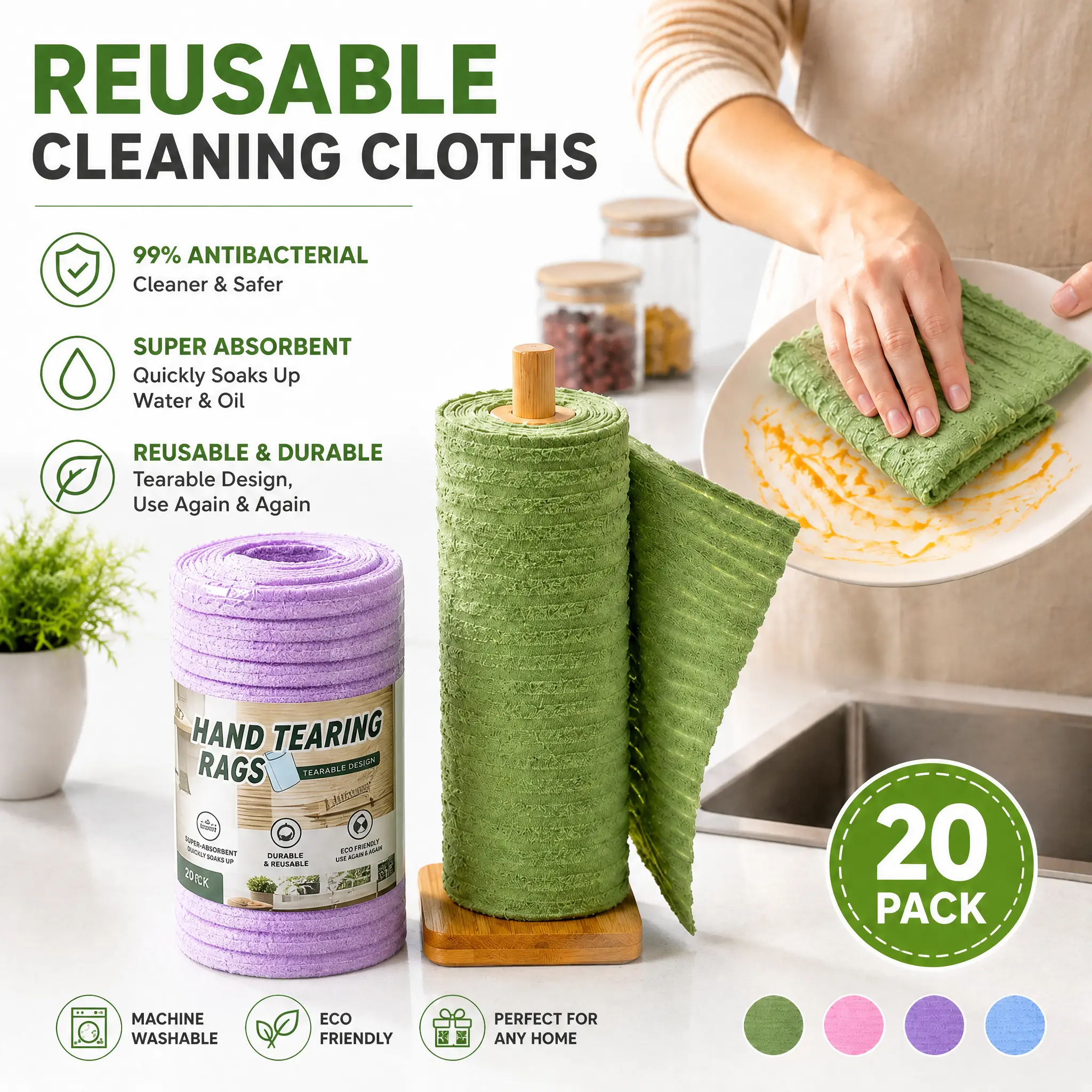 Tearable Reusable Plush Cleaning Cloth Roll,Washable Absorbent Household Cleaning Towels for Tableware,Cooktop,Glass,Cabinet