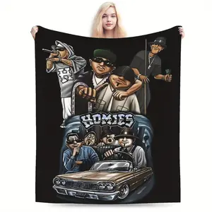 Lil Homies Retro Cartoon Character Design Ultra-Soft Flannel Throw Blanket - All-Season Cozy Warmth for Living Room, Office, Sofa & Travel - Vibrant Mixed Colors, Durable & Easy Care -Skin-friendly, lightweight and soft