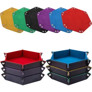 6 Pieces Dice Tray Hexagon Dice Rolling Holder Folding PU Leather Dice Trays for Dice Games Like RPG, DND and Other Table Games(Red, Blue, Violet, Black, Green, Yellow)