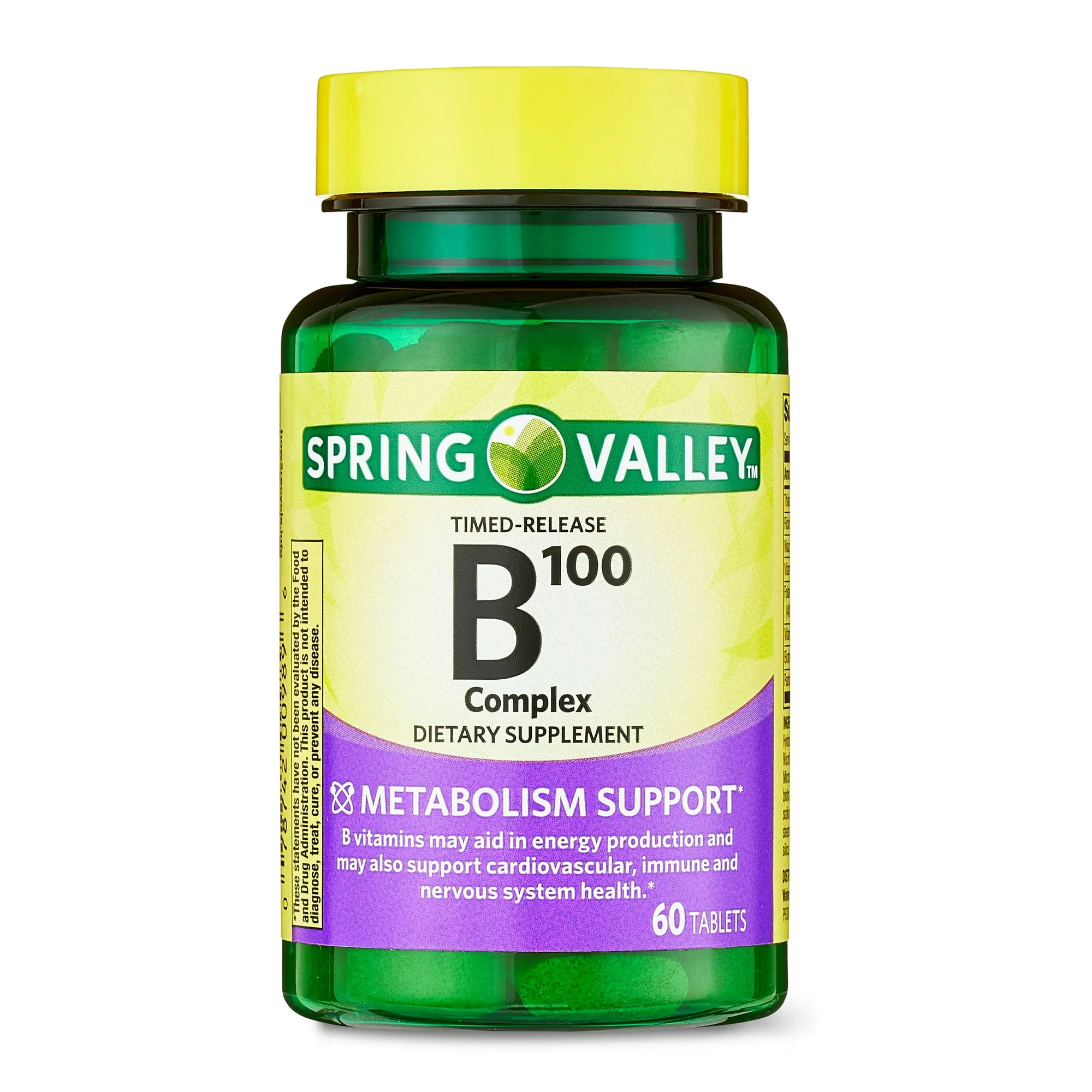 Spring Valley B100 Complex Metabolism Support Dietary Supplement Timed-Release Tablets 60 Count for Adults - Unflavored, Healthcare, Edible