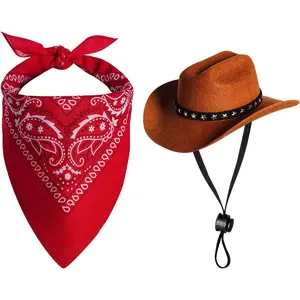 Pet Cowboy Costume Halloween Costumes for Dogs Cat Cowboy Hat with Bandana Scarf (Small)