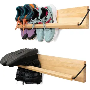 Wall-Mounted Shoe Rack – Wooden, modern, slim small shoe storage solution for shoes and boots in narrow spaces, entryways, hallways (30 inches wide, pack of 2)