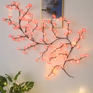 Wireless Remote LED Cherry Blossom Branch Lights | Flexible DIY Bendable Vine Garland Lamp | Romantic Floral Wall Decor for Bedroom Wedding Party Hometiktokshopspringglowup